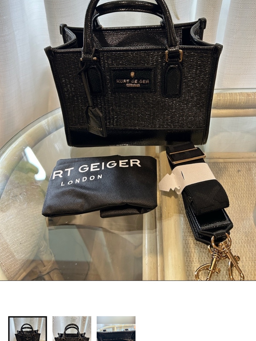 Kurt Geiger Black Textured Mini Tote with Wide Strap
